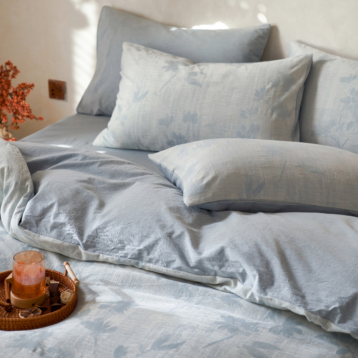 91家纺网 家纺一手货源 找家纺 如一 2026春夏新款色织提花全棉纯棉水洗棉四件套 兰序-蓝