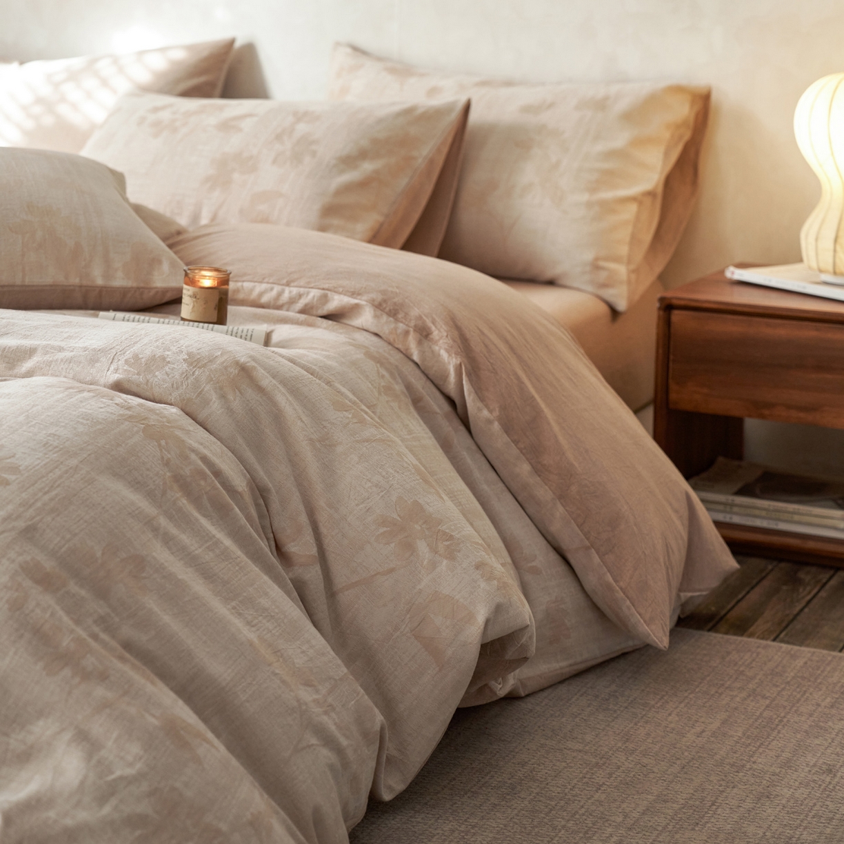 91家纺网 家纺一手货源 找家纺 如一 2026春夏新款色织提花全棉纯棉水洗棉四件套 兰序-咖