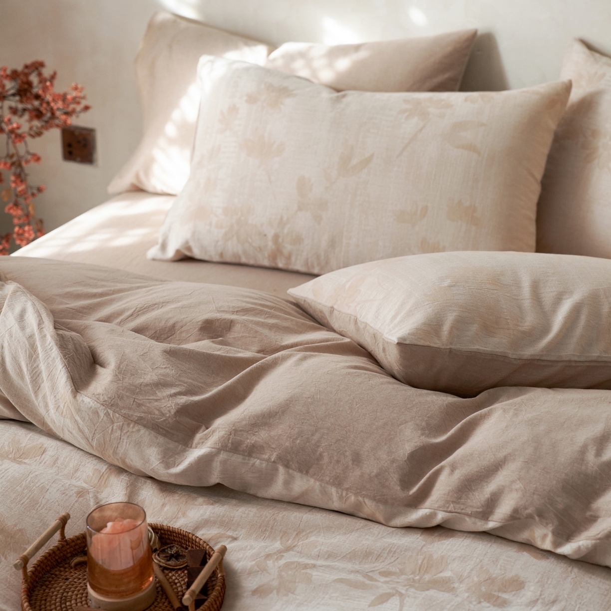 91家纺网 家纺一手货源 找家纺 如一 2026春夏新款色织提花全棉纯棉水洗棉四件套 兰序-咖