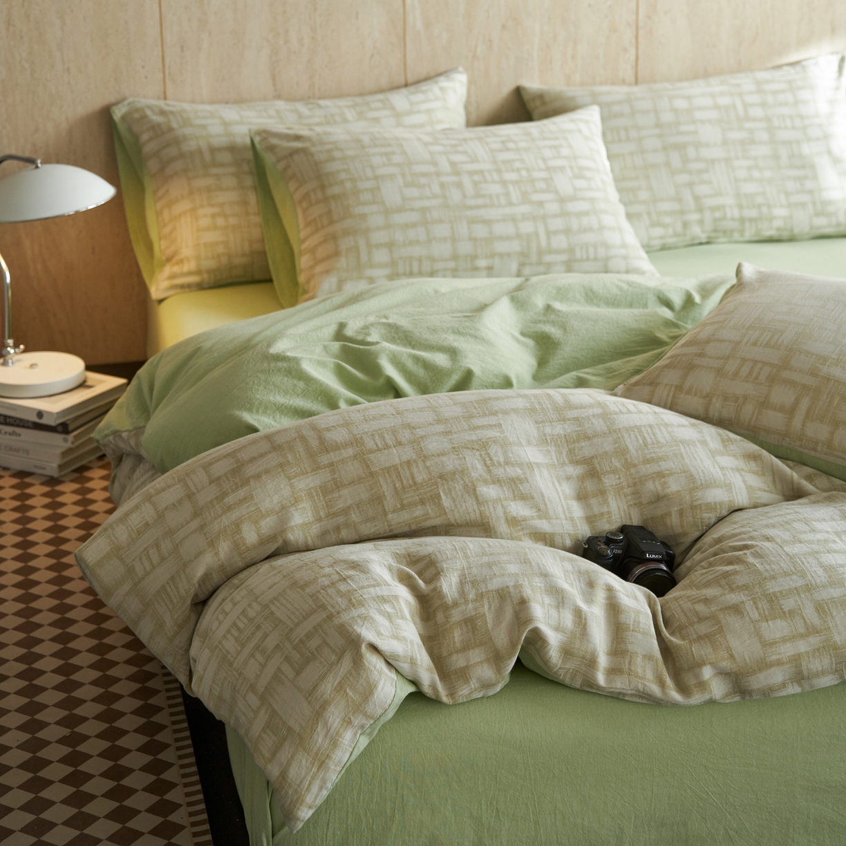 91家纺网 家纺一手货源 找家纺 如一 2026春夏新款色织提花全棉纯棉水洗棉四件套 浮光-绿