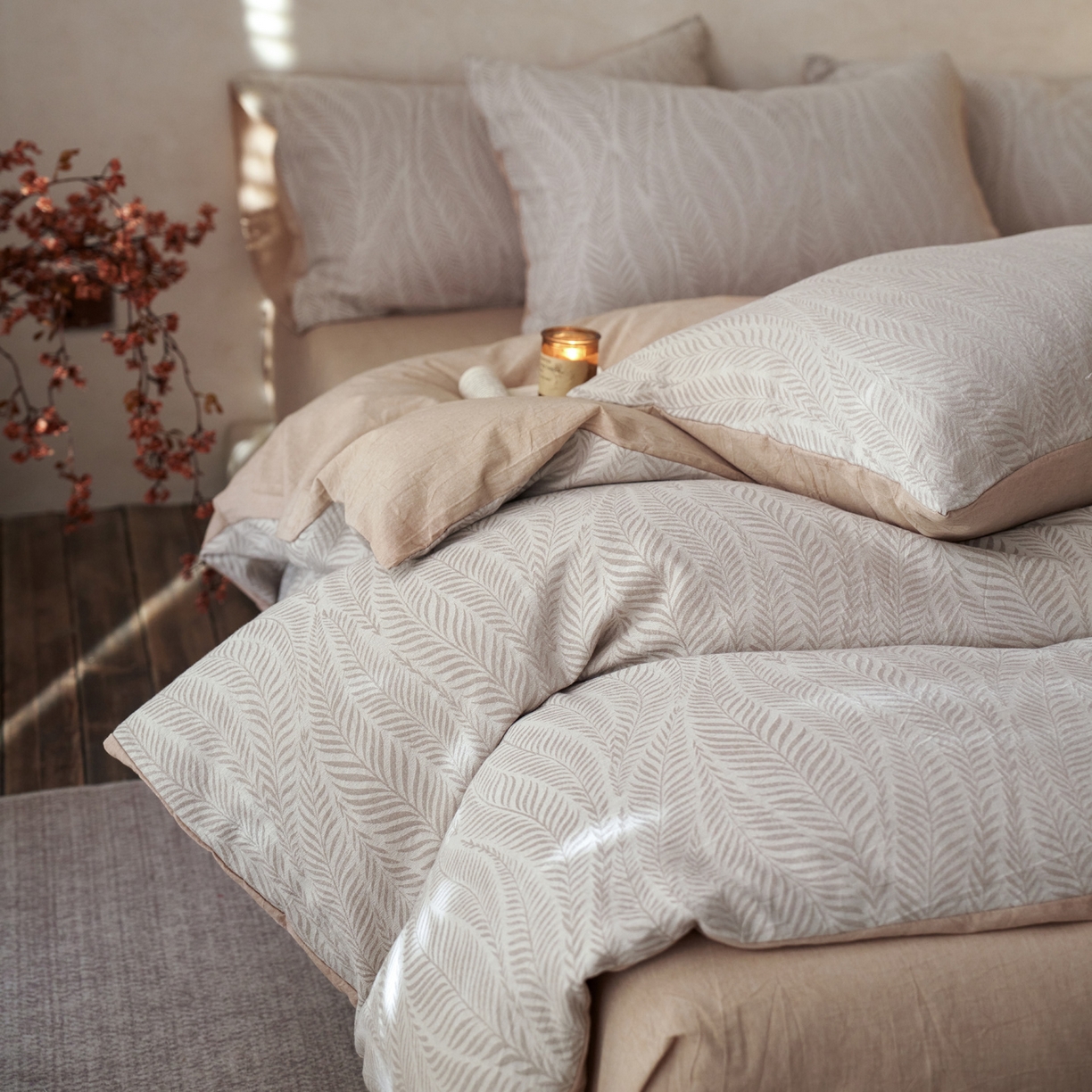 91家纺网 家纺一手货源 找家纺 如一 2026春夏新款色织提花全棉纯棉水洗棉四件套 叶笙-咖