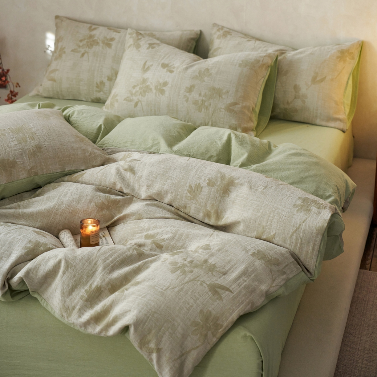 91家纺网 家纺一手货源 找家纺 如一 2026春夏新款色织提花全棉纯棉水洗棉四件套 兰序-绿