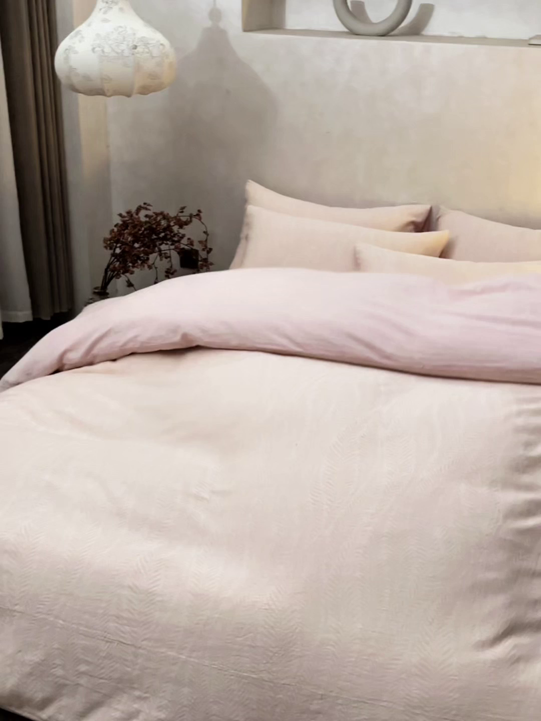 91家纺网 家纺一手货源 找家纺 如一 2026春夏新款色织提花全棉纯棉水洗棉四件套 叶笙-粉