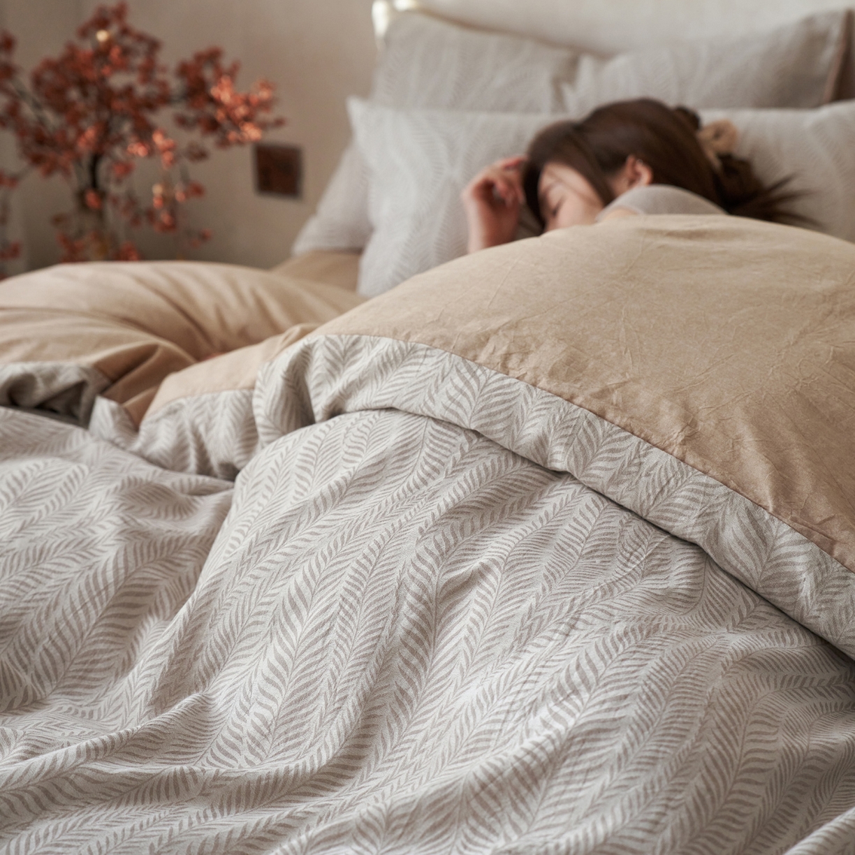 91家纺网 家纺一手货源 找家纺 如一 2026春夏新款色织提花全棉纯棉水洗棉四件套 叶笙-咖