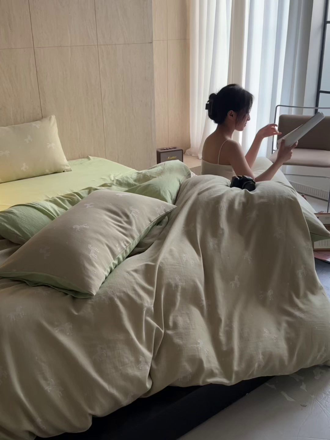 91家纺网 家纺一手货源 找家纺 如一 2026春夏新款色织提花全棉纯棉水洗棉四件套 骏影-绿