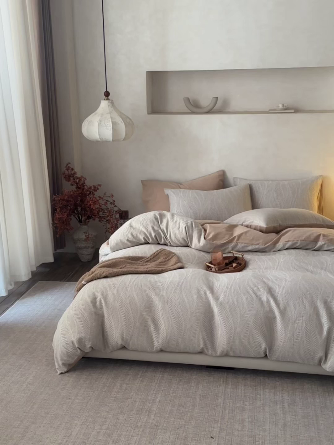 91家纺网 家纺一手货源 找家纺 如一 2026春夏新款色织提花全棉纯棉水洗棉四件套 叶笙-咖