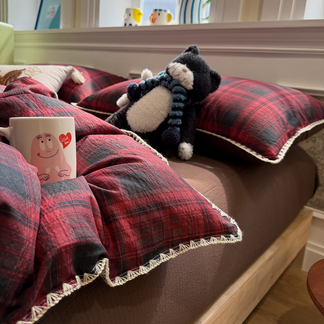 91家纺网 家纺一手货源 找家纺 （总）水墨江南 2026新款条格系列贝壳边三角针四件套