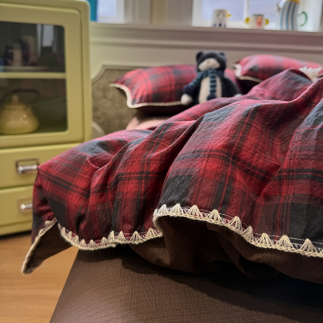 91家纺网 家纺一手货源 找家纺 （总）水墨江南 2026新款条格系列贝壳边三角针四件套