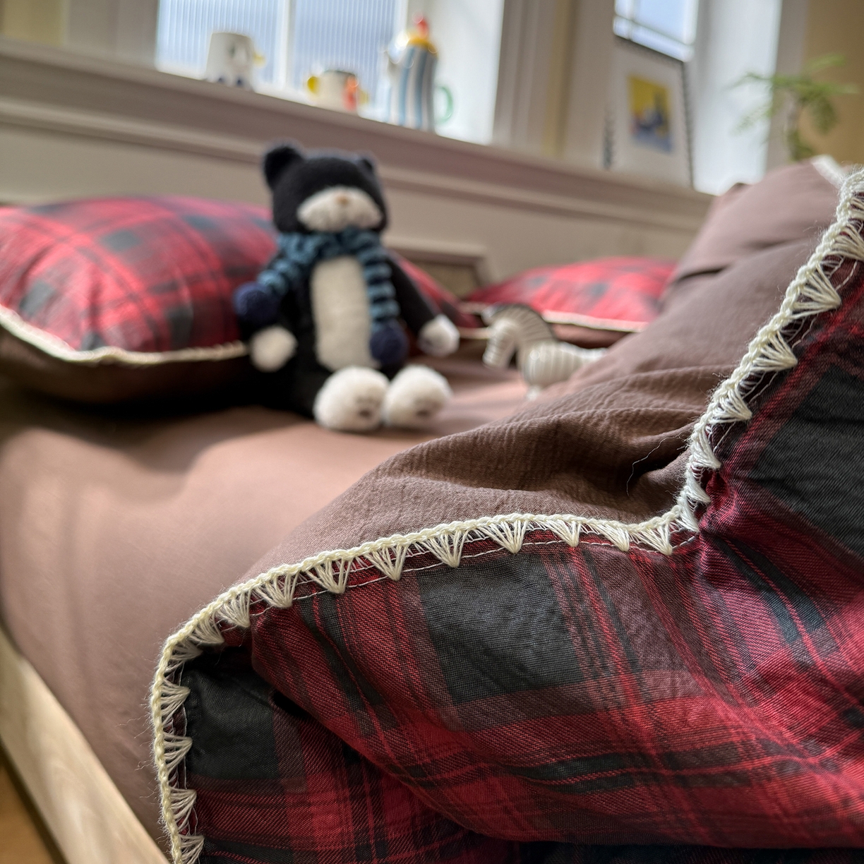 91家纺网 家纺一手货源 找家纺 （总）水墨江南 2026新款条格系列贝壳边三角针四件套