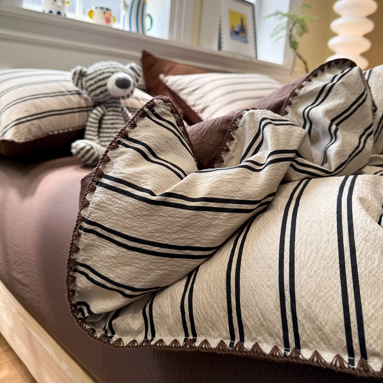 91家纺网 家纺一手货源 找家纺 （总）水墨江南 2026新款条格系列贝壳边三角针四件套