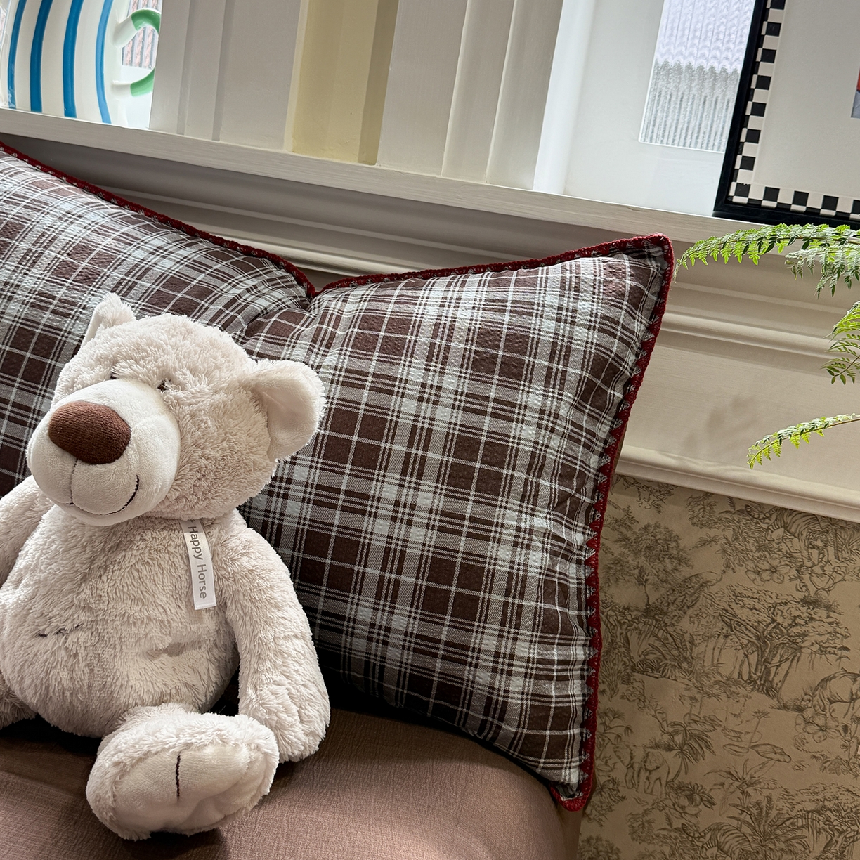 91家纺网 家纺一手货源 找家纺 水墨江南 2026新款条格系列贝壳边三角针四件套 布朗尼咖