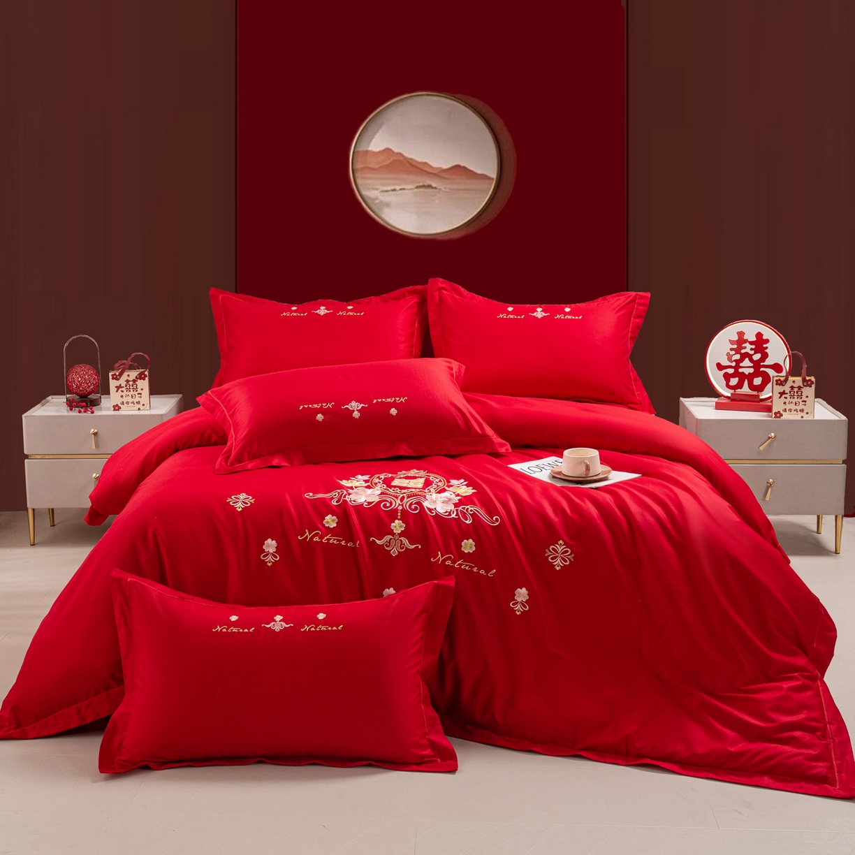 91家纺网 家纺一手货源 找家纺 （总）银石 2026新款婚庆全棉刺绣四件套