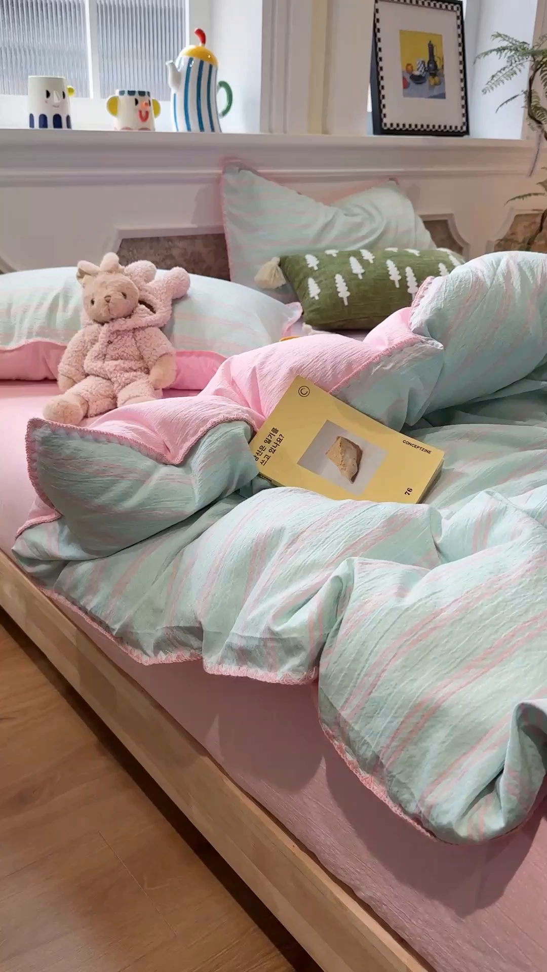 91家纺网 家纺一手货源 找家纺 水墨江南 2026新款条格系列贝壳边三角针四件套 海盐玫粉