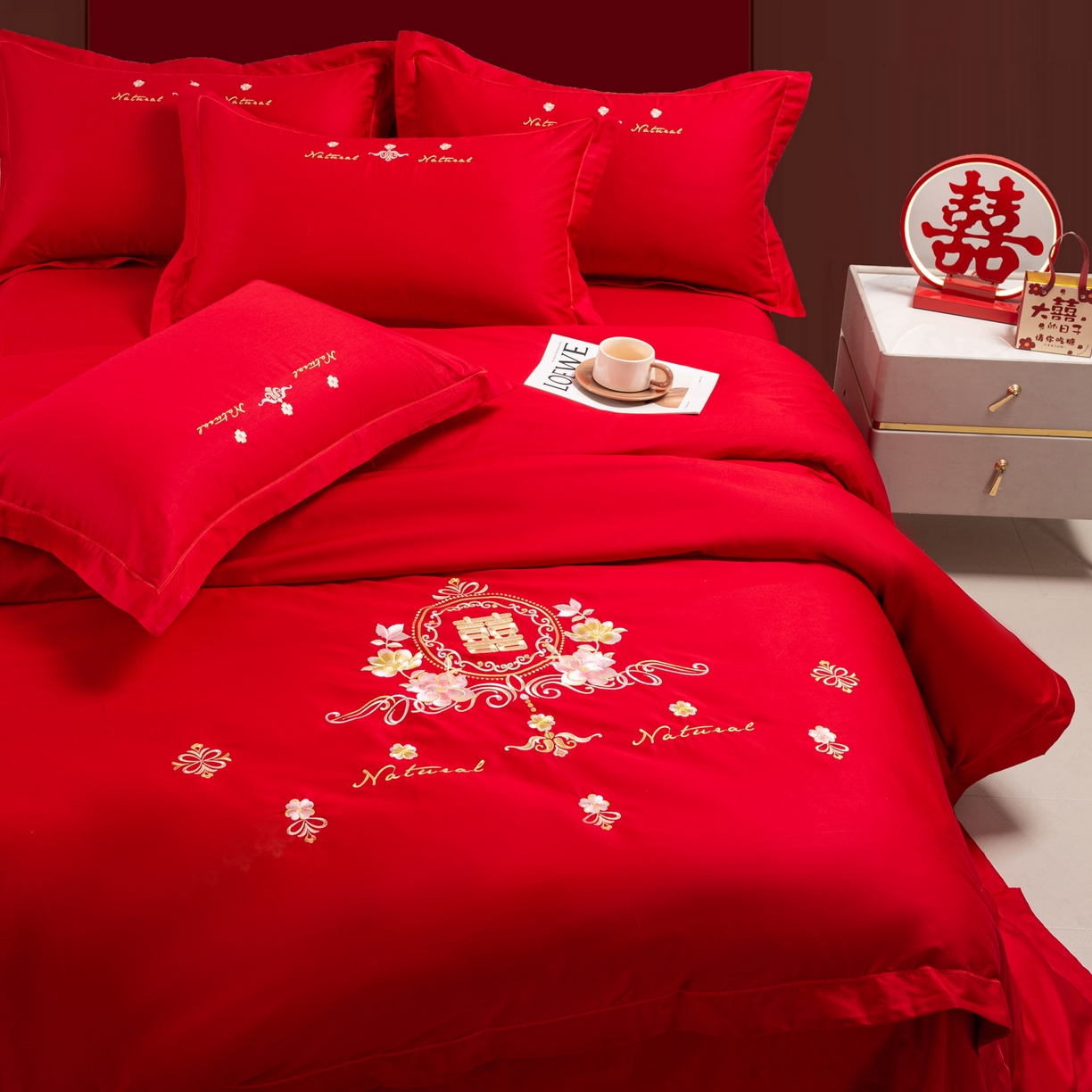 91家纺网 家纺一手货源 找家纺 （总）银石 2026新款婚庆全棉刺绣四件套