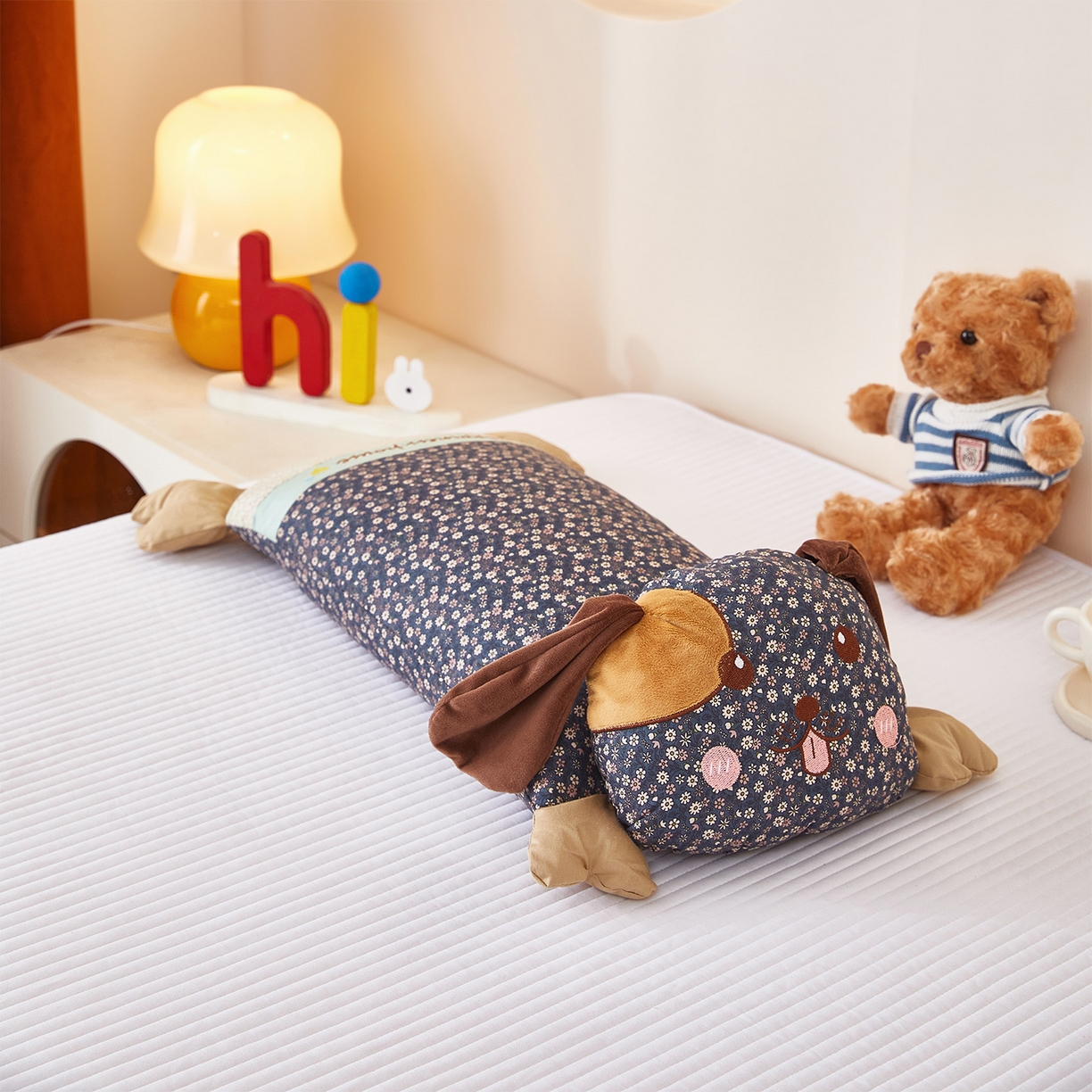 91家纺网 家纺一手货源 找家纺 梦叶草 2026新款全棉萌趣趴睡狗荞麦枕枕头枕芯 趴睡狗-深蓝