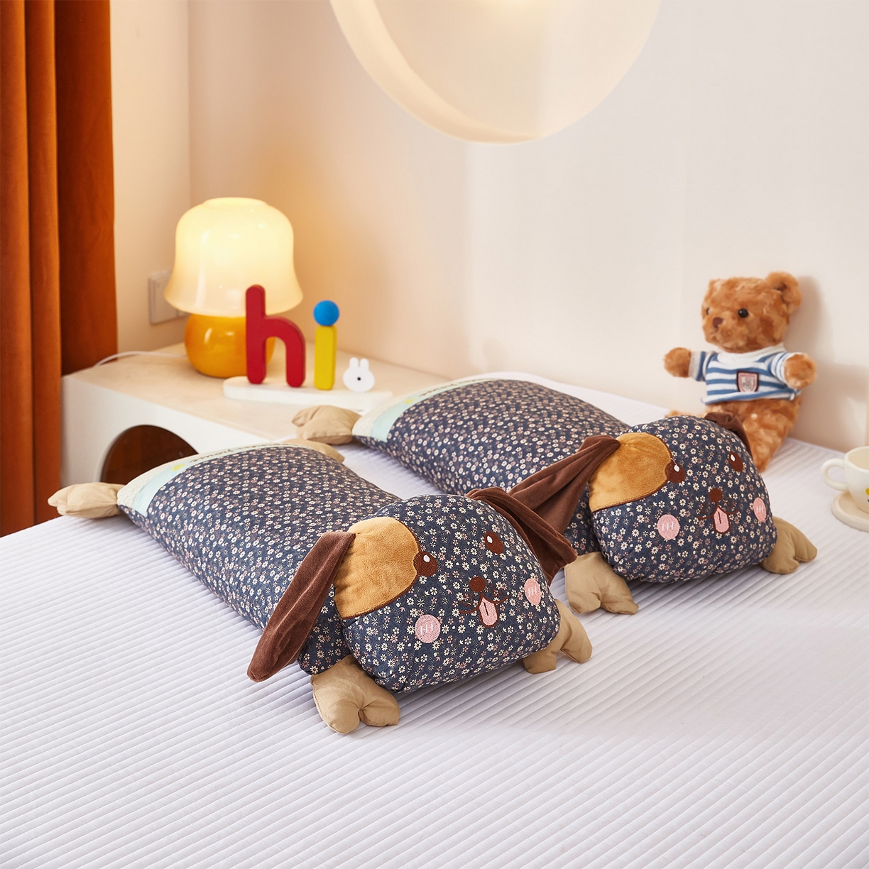 91家纺网 家纺一手货源 找家纺 梦叶草 2026新款全棉萌趣趴睡狗荞麦枕枕头枕芯 趴睡狗-深蓝