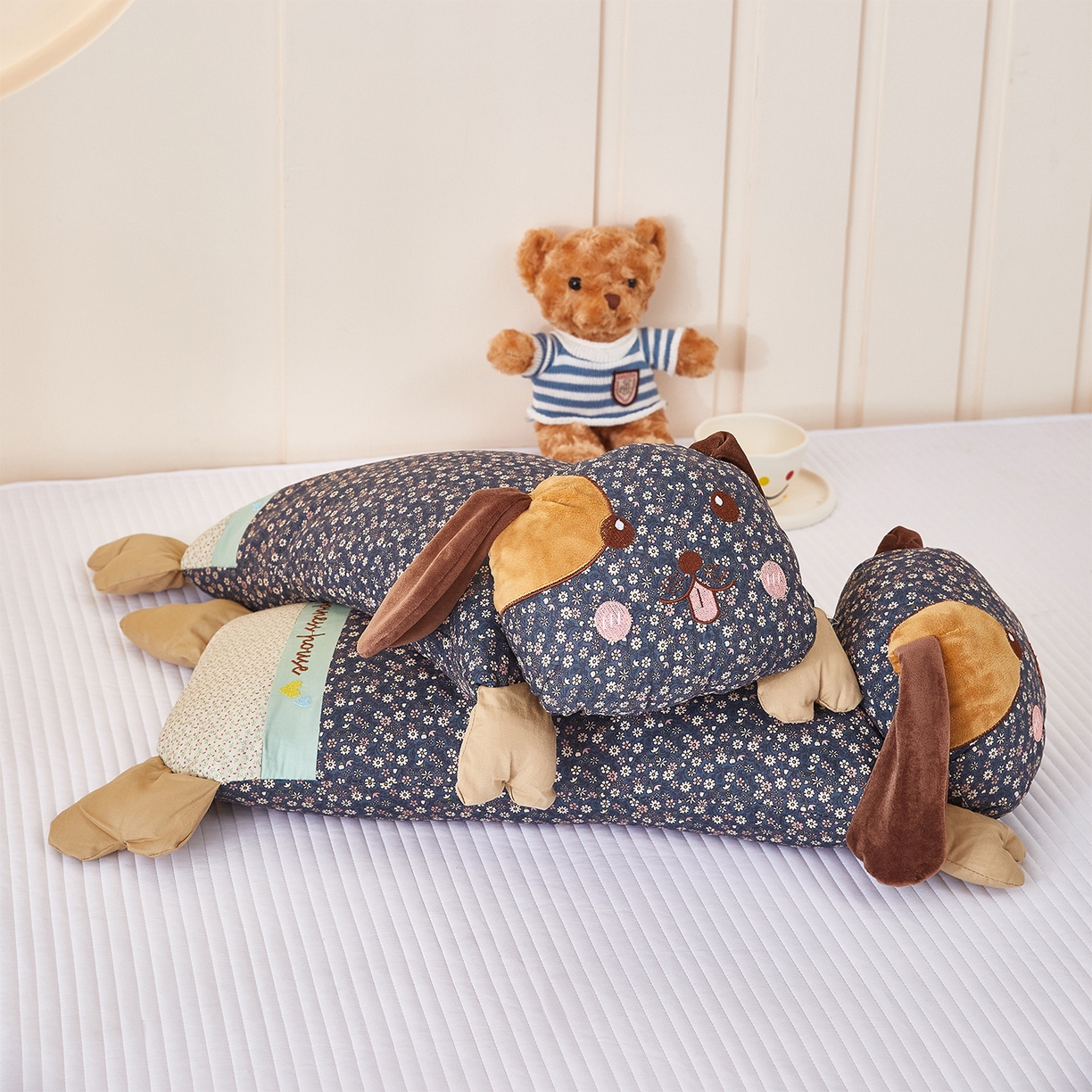 91家纺网 家纺一手货源 找家纺 梦叶草 2026新款全棉萌趣趴睡狗荞麦枕枕头枕芯 趴睡狗-深蓝