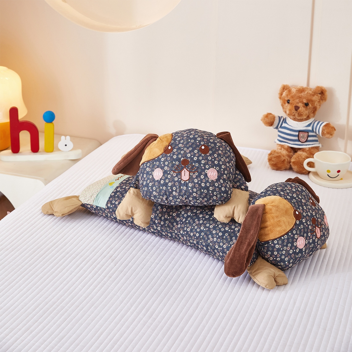 91家纺网 家纺一手货源 找家纺 梦叶草 2026新款全棉萌趣趴睡狗荞麦枕枕头枕芯 趴睡狗-深蓝