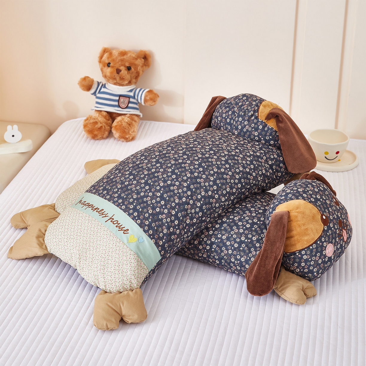 91家纺网 家纺一手货源 找家纺 梦叶草 2026新款全棉萌趣趴睡狗荞麦枕枕头枕芯 趴睡狗-深蓝