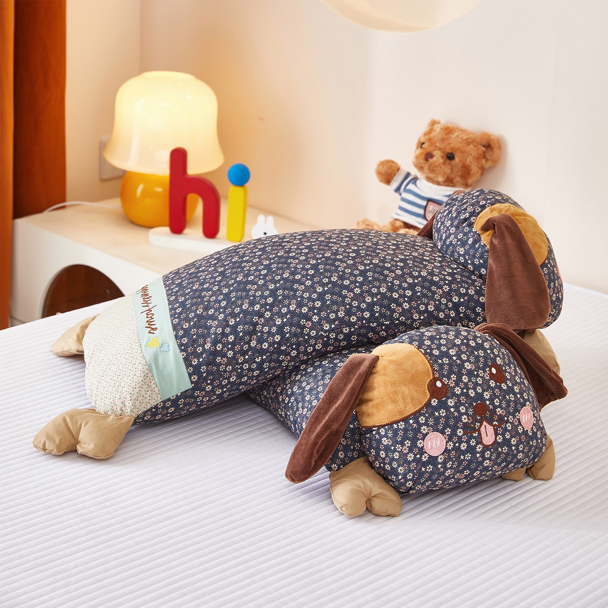 91家纺网 家纺一手货源 找家纺 梦叶草 2026新款全棉萌趣趴睡狗荞麦枕枕头枕芯 趴睡狗-深蓝