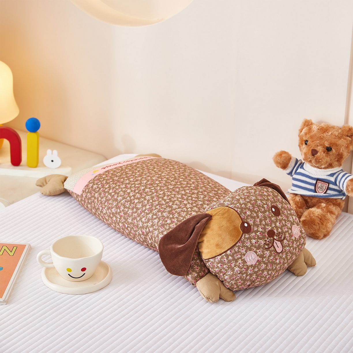 91家纺网 家纺一手货源 找家纺 梦叶草 2026新款全棉萌趣趴睡狗荞麦枕枕头枕芯 趴睡狗-咖色