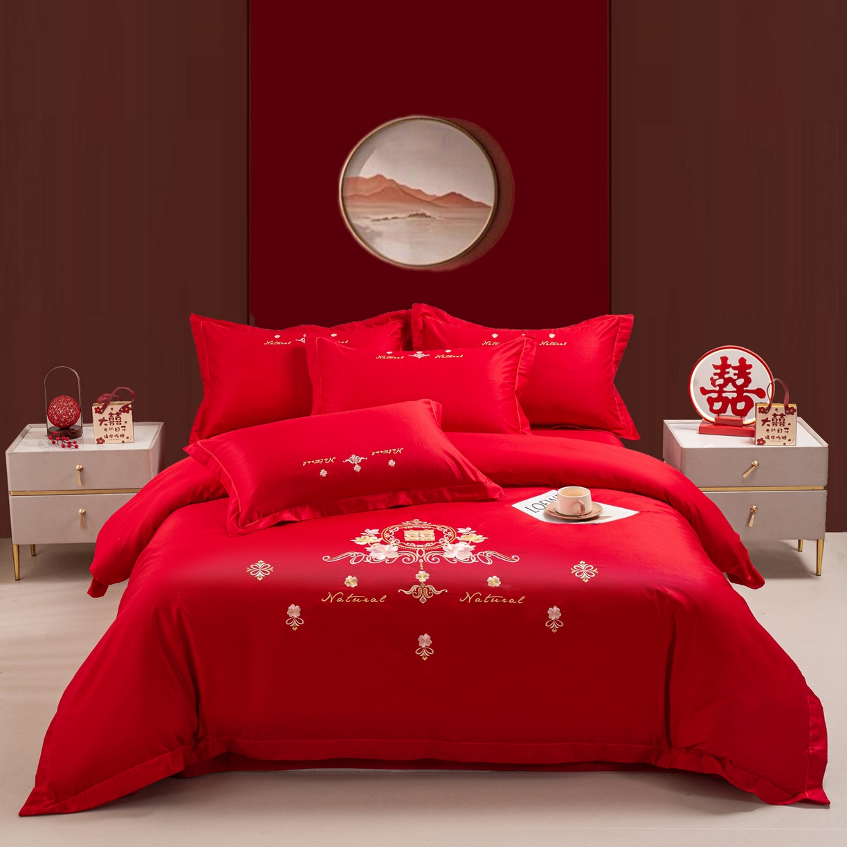 91家纺网 家纺一手货源 找家纺 （总）银石 2026新款婚庆全棉刺绣四件套