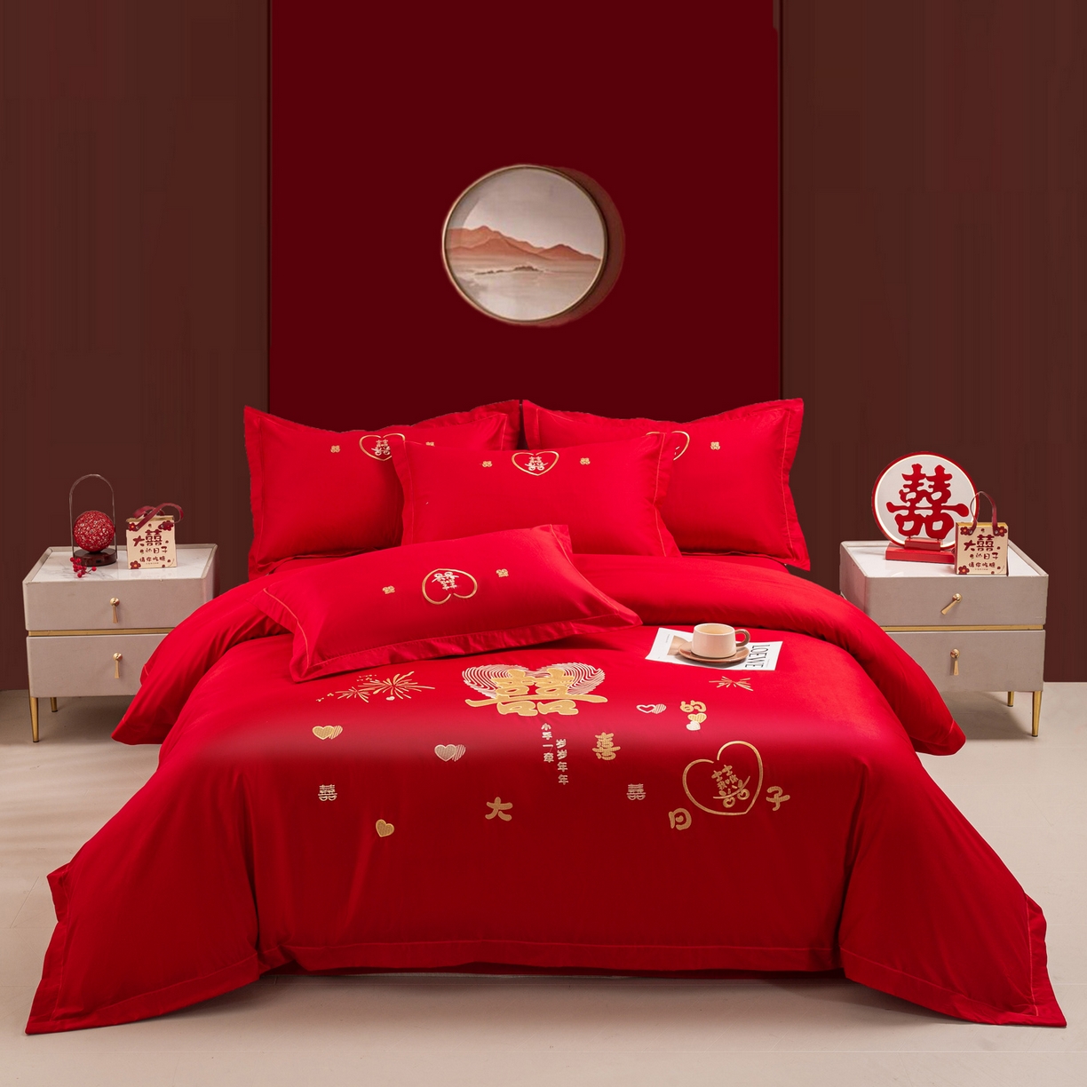 91家纺网 家纺一手货源 找家纺 （总）银石 2026新款婚庆全棉刺绣四件套