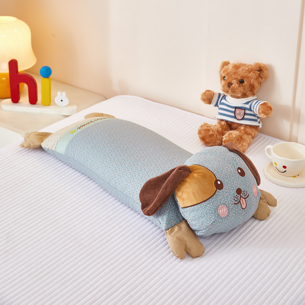 91家纺网 家纺一手货源 找家纺 梦叶草 2026新款全棉萌趣趴睡狗荞麦枕枕头枕芯 趴睡狗-蓝色