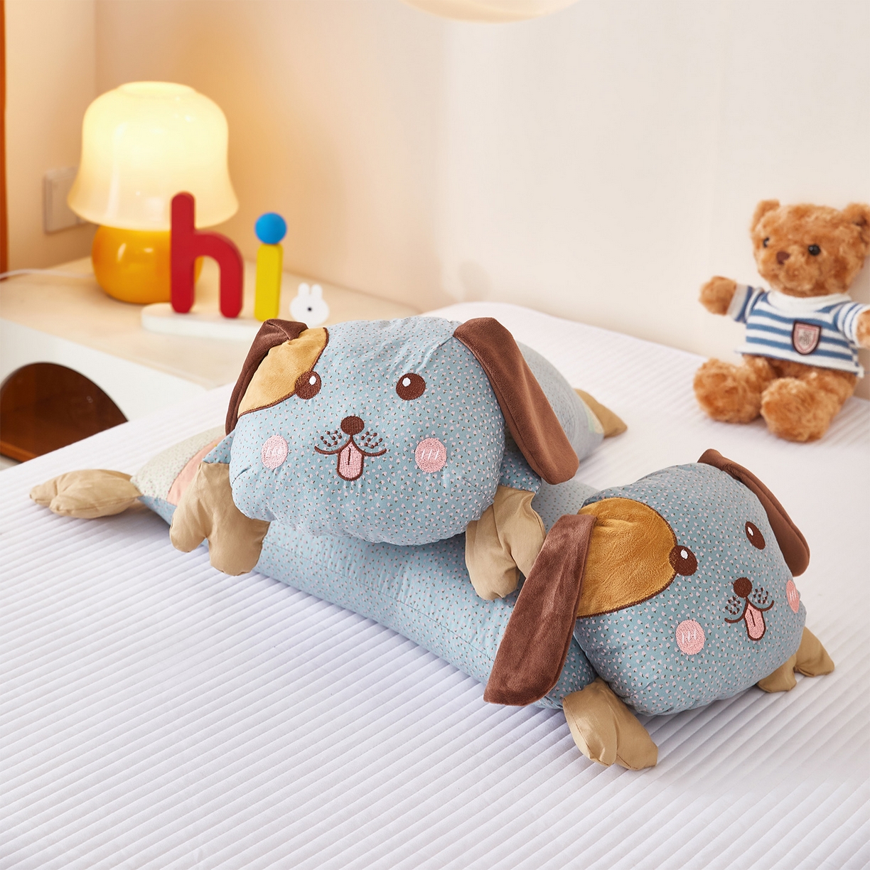 91家纺网 家纺一手货源 找家纺 梦叶草 2026新款全棉萌趣趴睡狗荞麦枕枕头枕芯 趴睡狗-蓝色