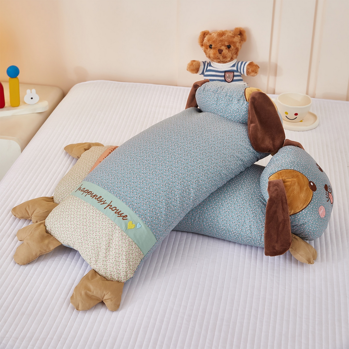 91家纺网 家纺一手货源 找家纺 梦叶草 2026新款全棉萌趣趴睡狗荞麦枕枕头枕芯 趴睡狗-蓝色