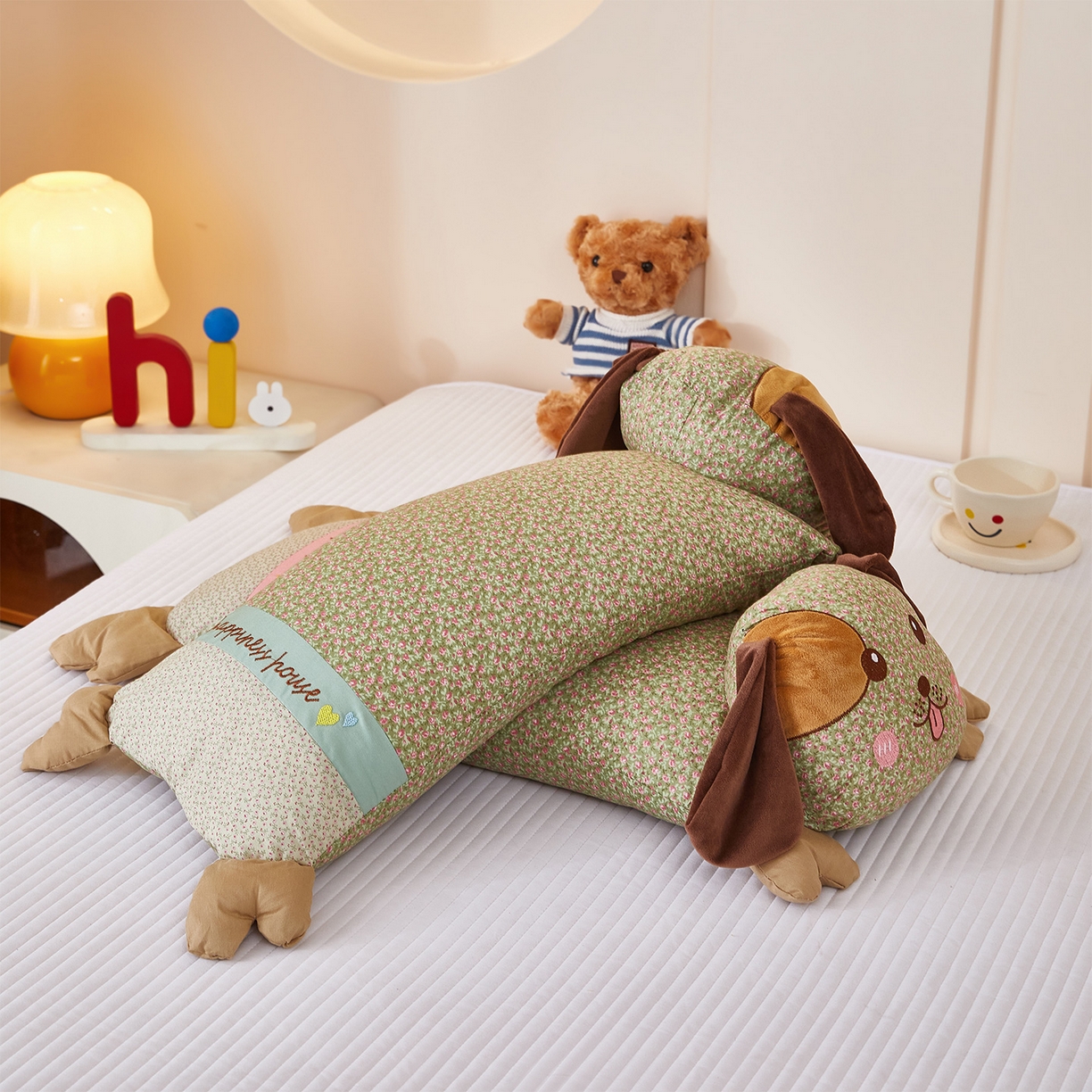 91家纺网 家纺一手货源 找家纺 梦叶草 2026新款全棉萌趣趴睡狗荞麦枕枕头枕芯 趴睡狗-绿色