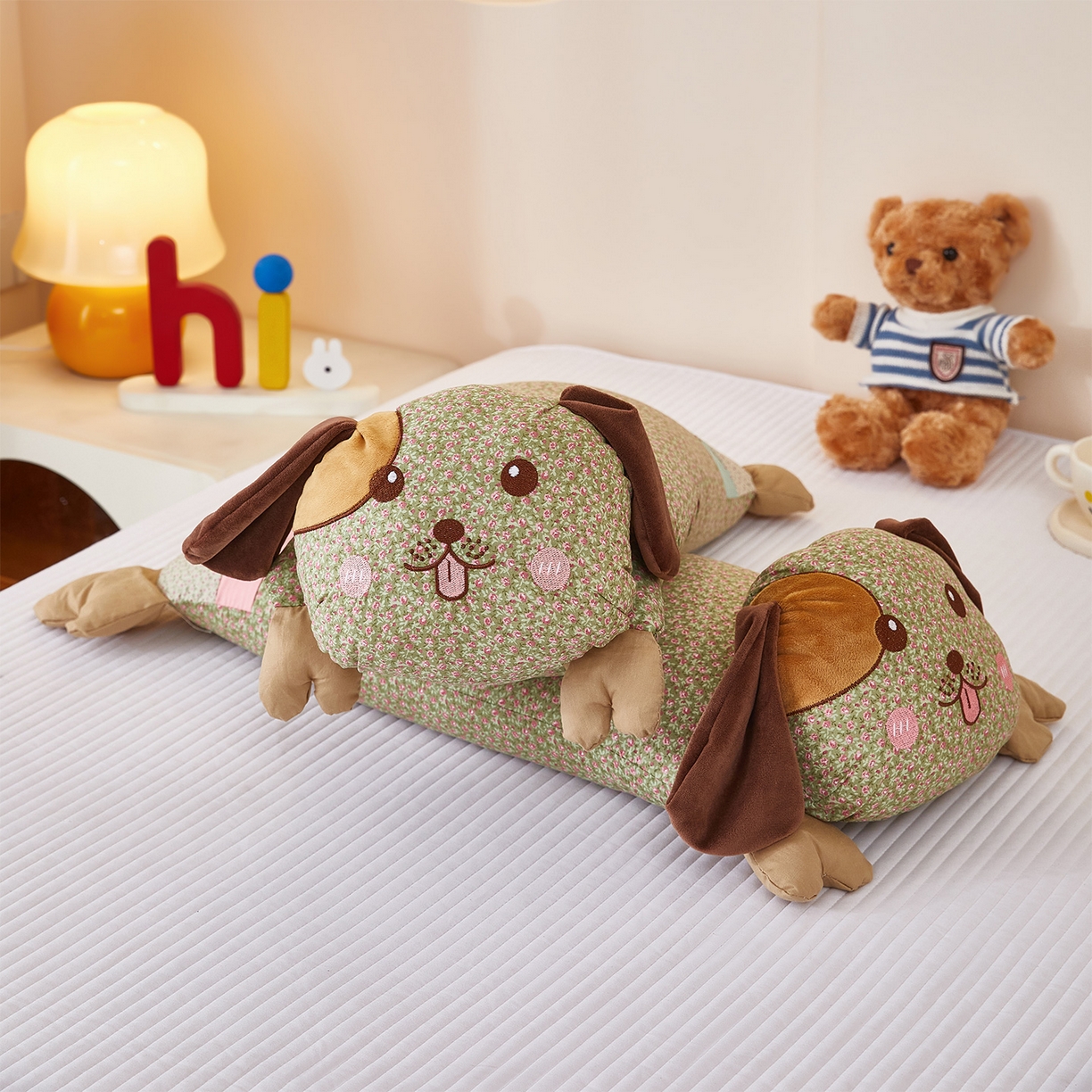 91家纺网 家纺一手货源 找家纺 梦叶草 2026新款全棉萌趣趴睡狗荞麦枕枕头枕芯 趴睡狗-绿色