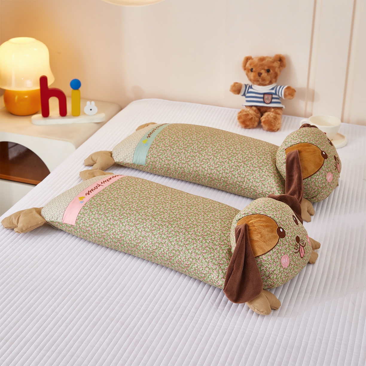 91家纺网 家纺一手货源 找家纺 梦叶草 2026新款全棉萌趣趴睡狗荞麦枕枕头枕芯 趴睡狗-绿色