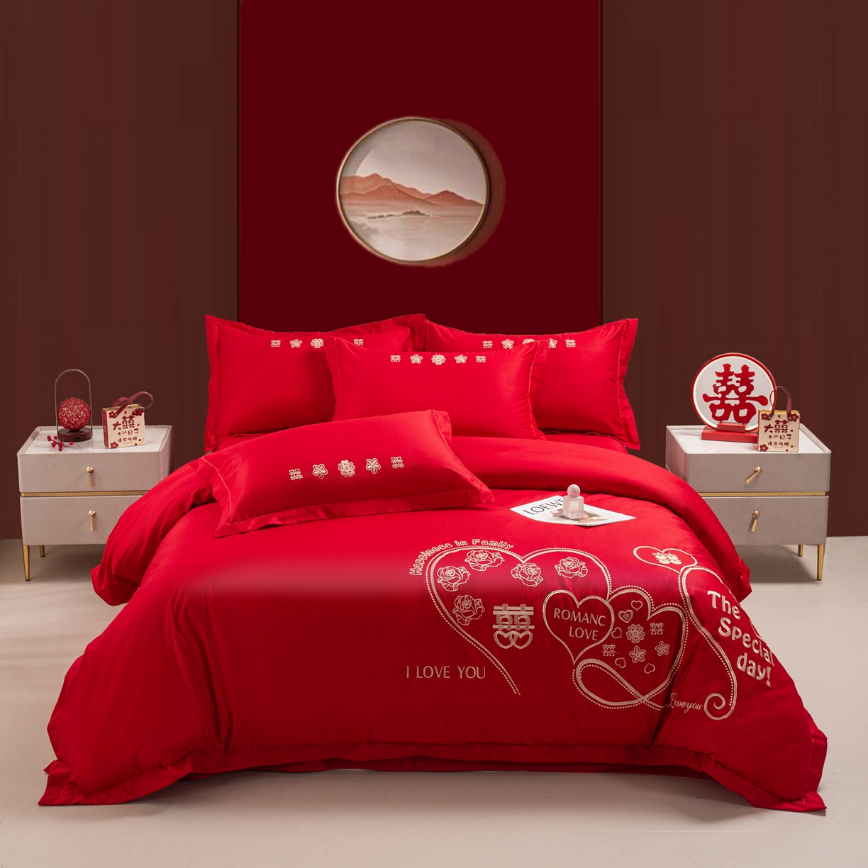 银石 2026新款婚庆全棉刺绣四件套 浪漫爱情