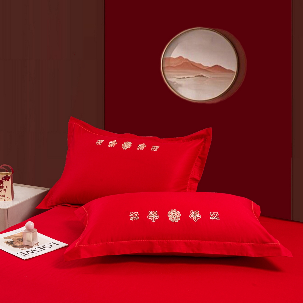 91家纺网 家纺一手货源 找家纺 银石 2026新款婚庆全棉刺绣四件套 浪漫爱情