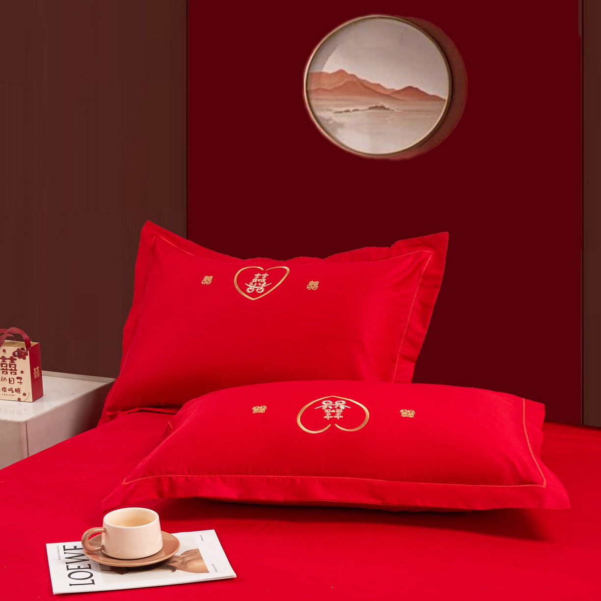 91家纺网 家纺一手货源 找家纺 银石 2026新款婚庆全棉刺绣四件套 情投意合