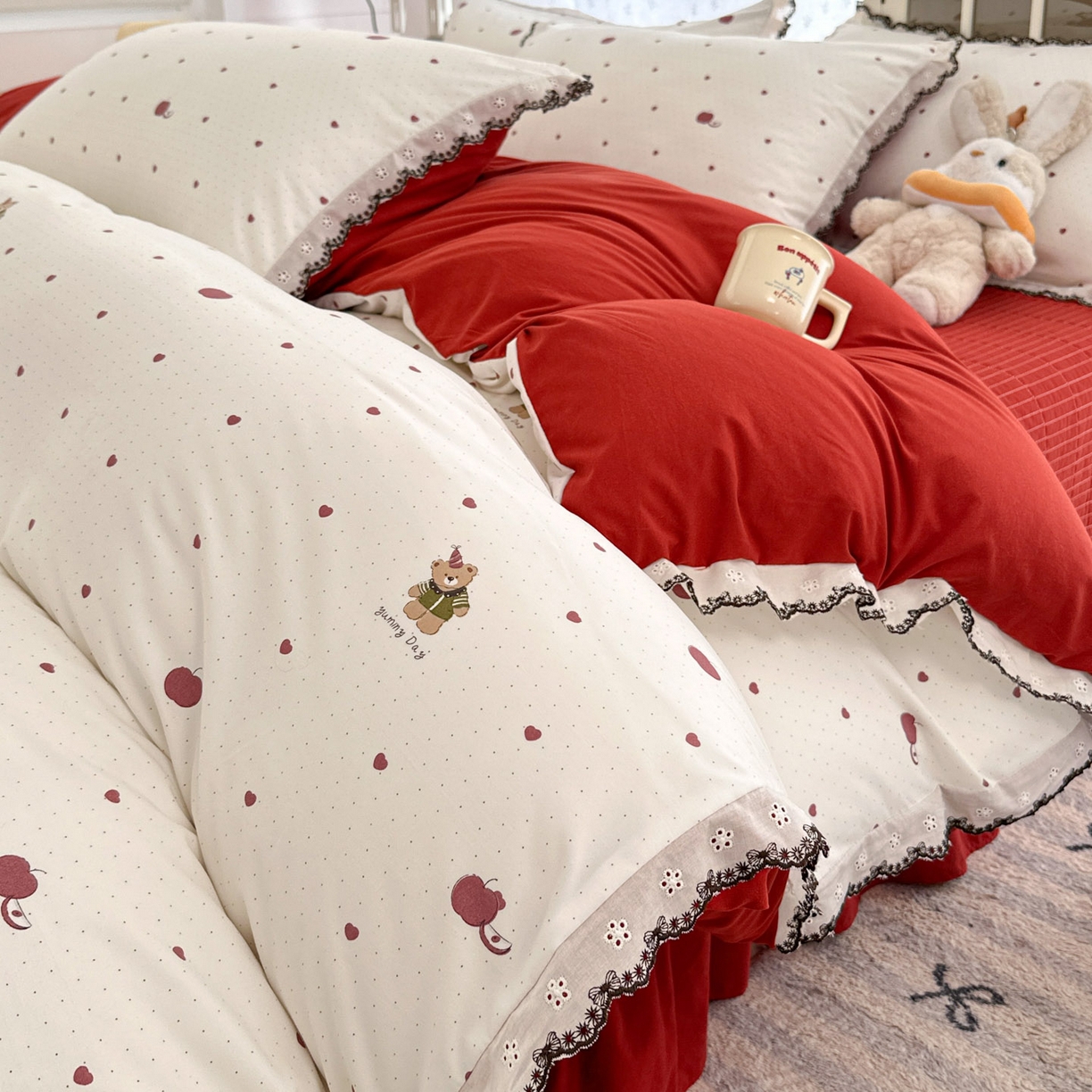 91家纺网 家纺一手货源 找家纺 （总）莱米家纺 2026春夏新款亲肤花边全棉床盖四件套