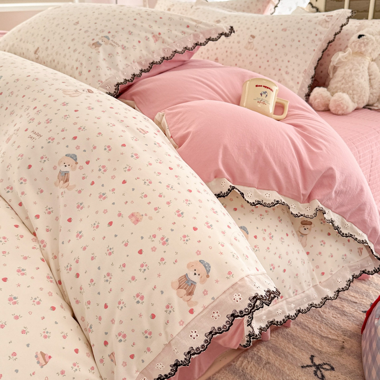 91家纺网 家纺一手货源 找家纺 （总）莱米家纺 2026春夏新款亲肤花边全棉床盖四件套