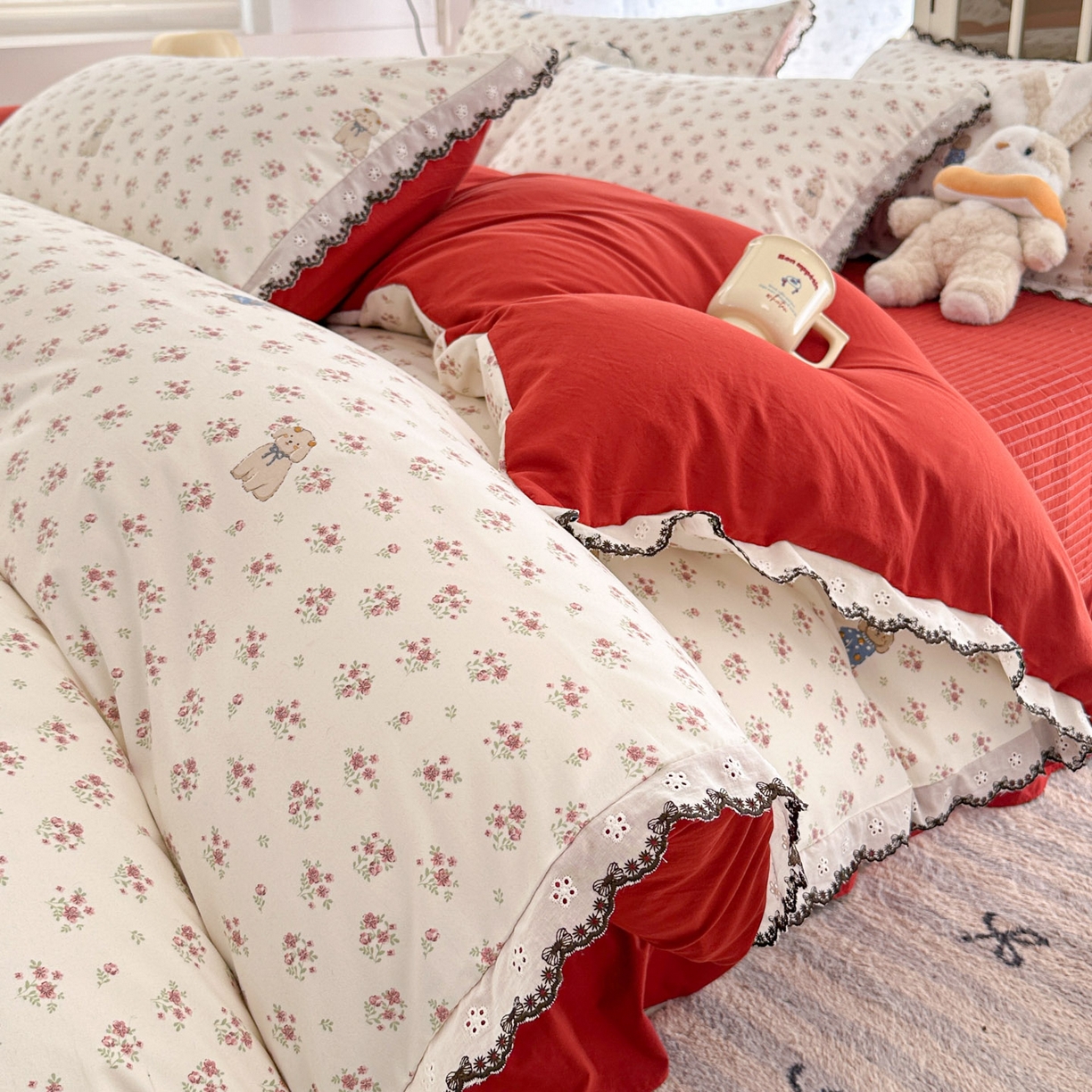 91家纺网 家纺一手货源 找家纺 （总）莱米家纺 2026春夏新款亲肤花边全棉床盖四件套