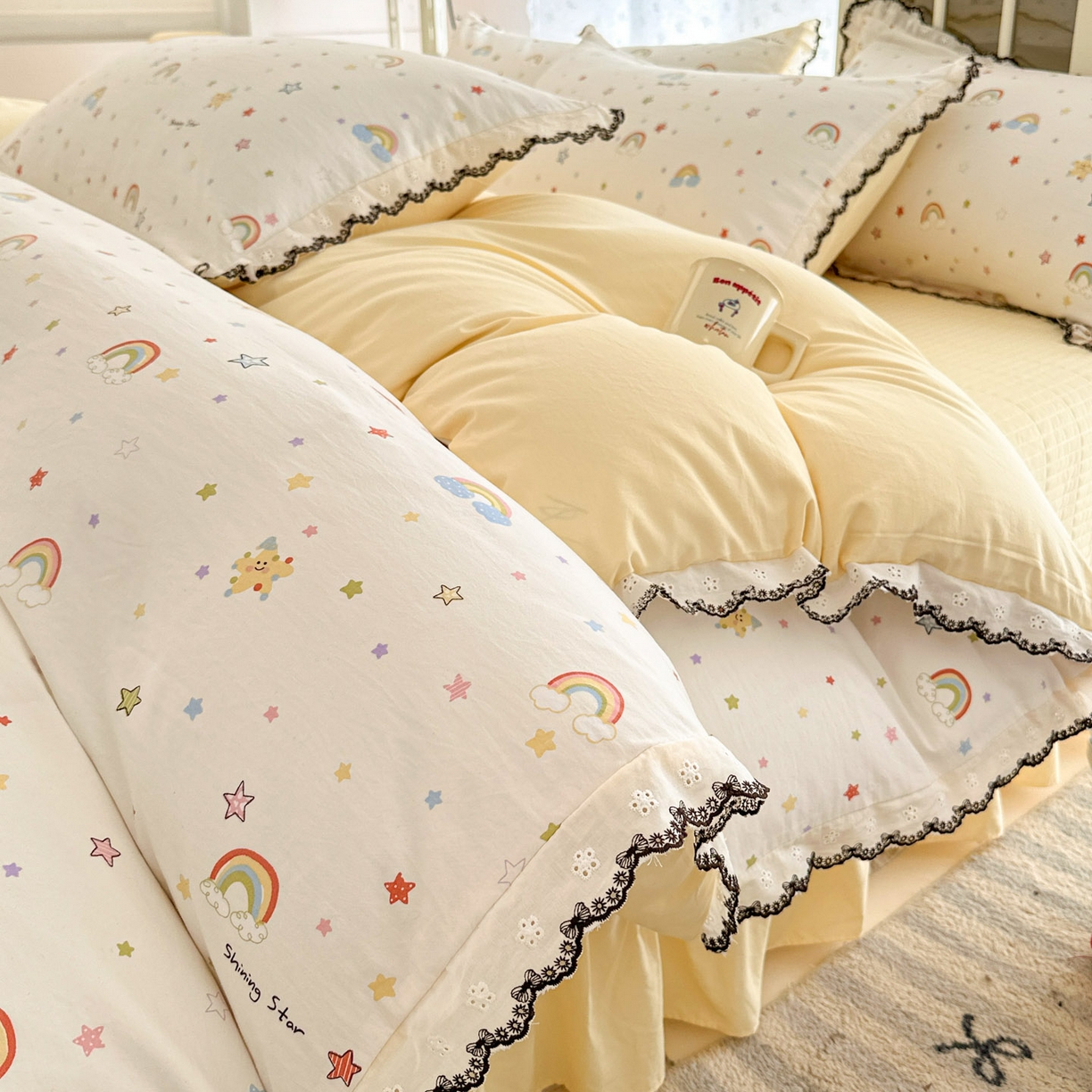 91家纺网 家纺一手货源 找家纺 （总）莱米家纺 2026春夏新款亲肤花边全棉床盖四件套