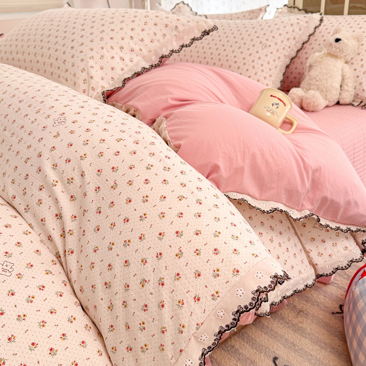 91家纺网 家纺一手货源 找家纺 （总）莱米家纺 2026春夏新款亲肤花边全棉床盖四件套