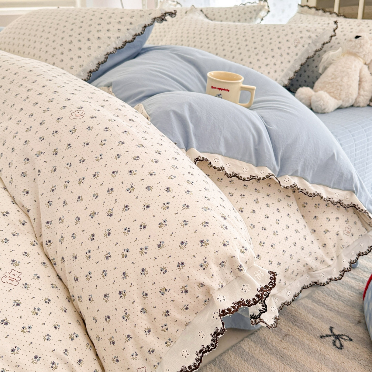 91家纺网 家纺一手货源 找家纺 （总）莱米家纺 2026春夏新款亲肤花边全棉床盖四件套