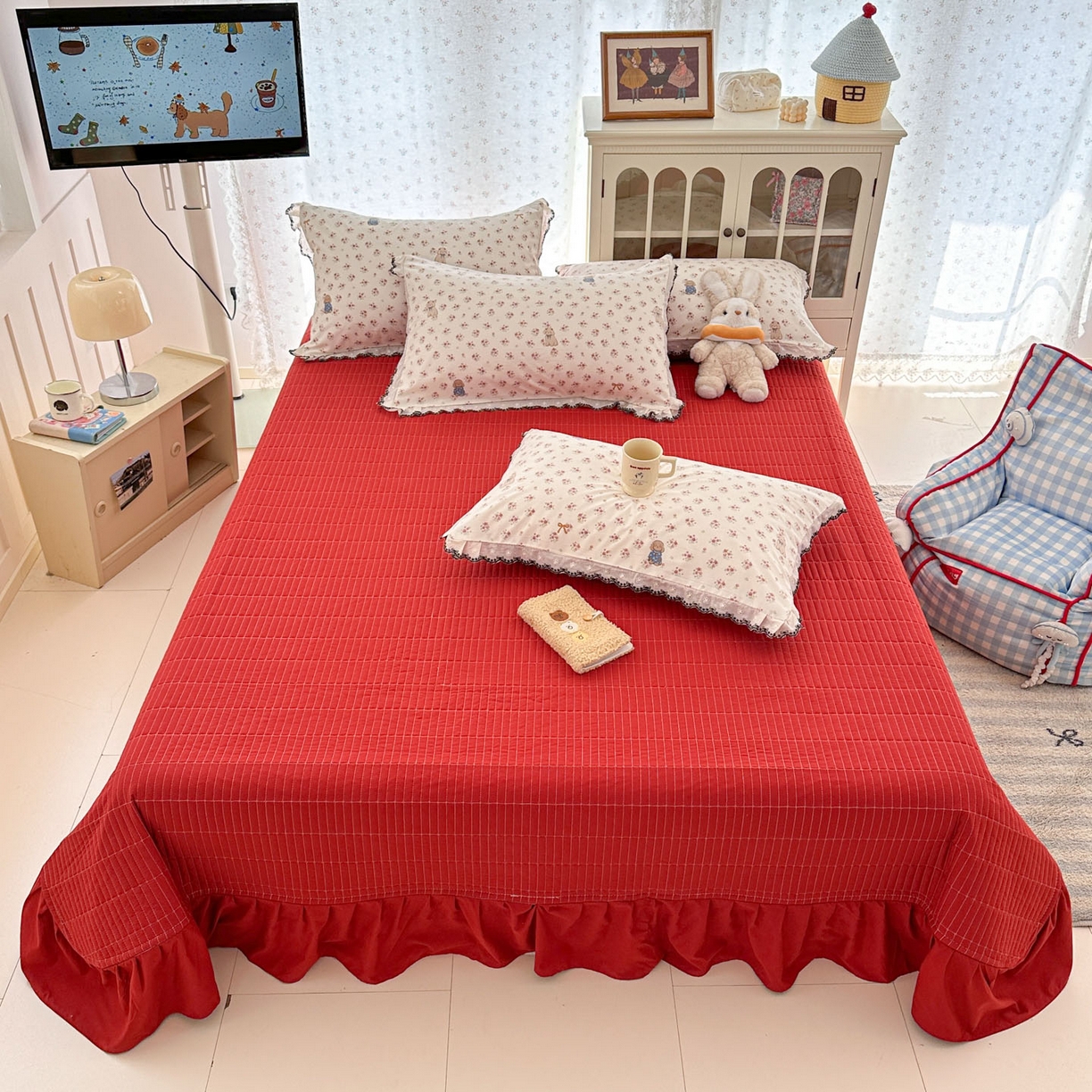 91家纺网 家纺一手货源 找家纺 莱米家纺 2026春夏新款亲肤花边全棉床盖四件套 花团锦簇