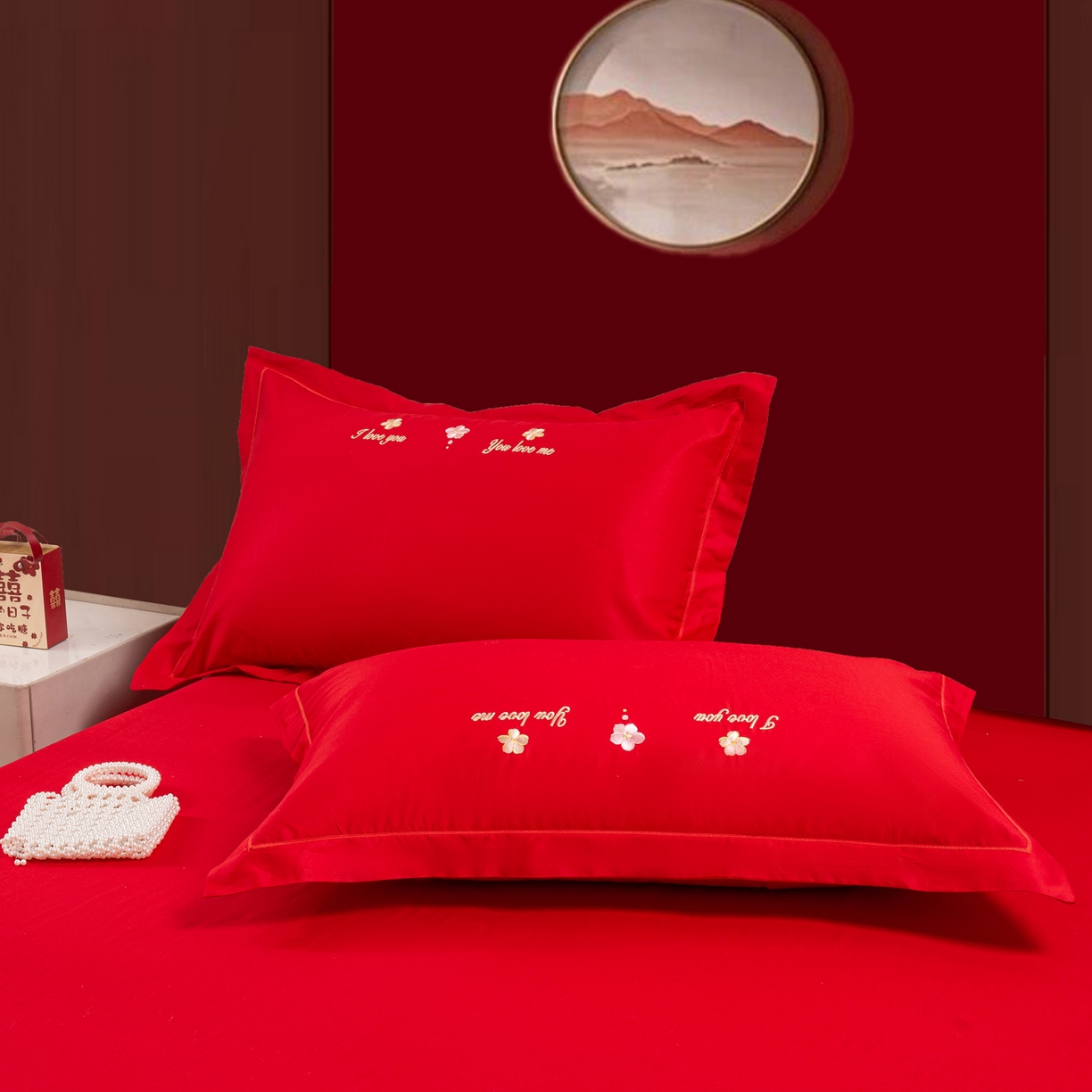 91家纺网 家纺一手货源 找家纺 银石 2026新款婚庆全棉刺绣四件套 喜上眉梢