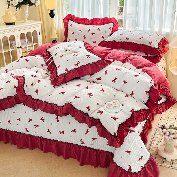 91家纺网 家纺一手货源 找家纺 （总）妮恒美 2026新款法式床盖款泡芙纱四件套