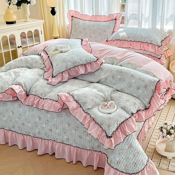 91家纺网 家纺一手货源 找家纺 （总）妮恒美 2026新款法式床盖款泡芙纱四件套