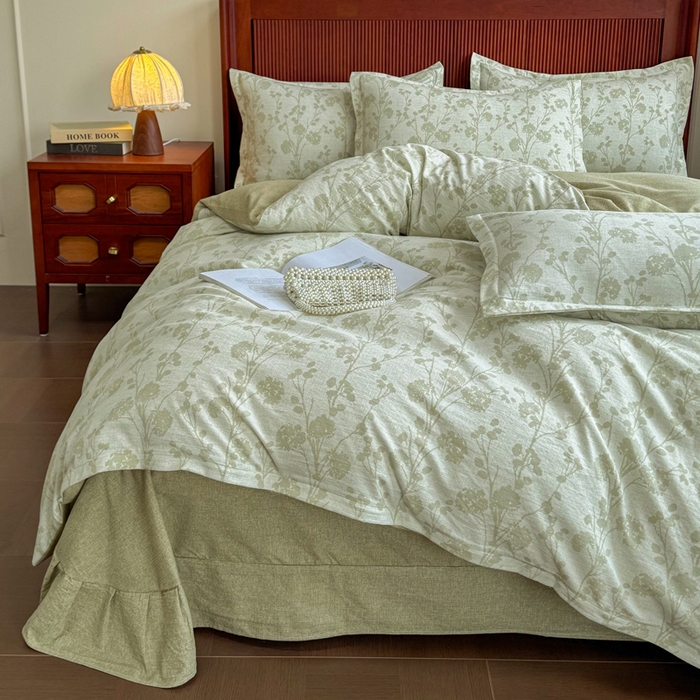 （总）洁柔家纺工厂店 2026春夏秋冬爆款新品高克重加厚原麻亚麻皱皱纱印花四件套