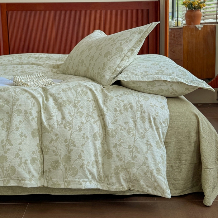 91家纺网 家纺一手货源 找家纺 （总）洁柔家纺工厂店 2026春夏秋冬爆款新品高克重加厚原麻亚麻皱皱纱印花四件套