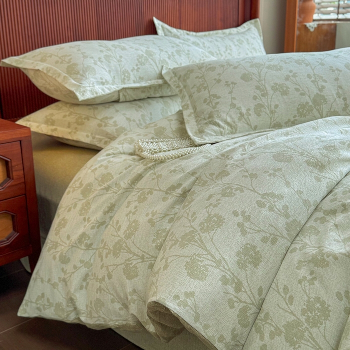 91家纺网 家纺一手货源 找家纺 （总）洁柔家纺工厂店 2026春夏秋冬爆款新品高克重加厚原麻亚麻皱皱纱印花四件套