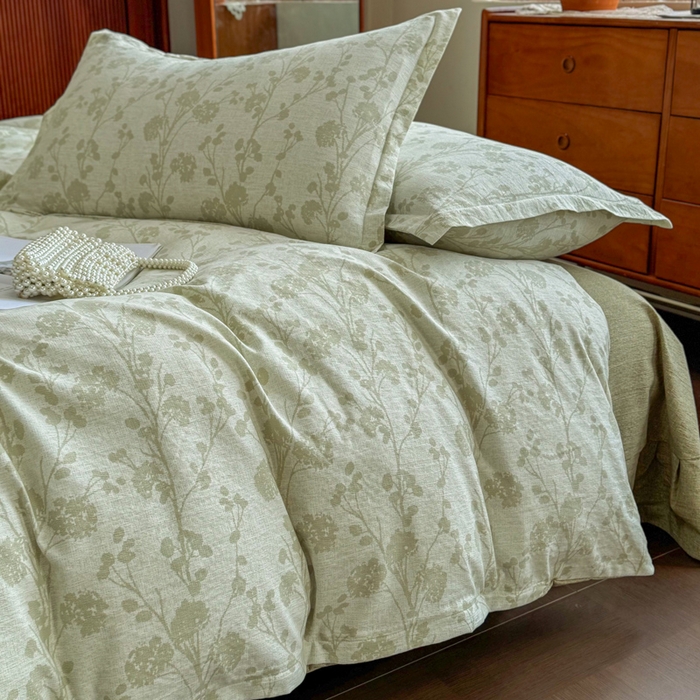 91家纺网 家纺一手货源 找家纺 （总）洁柔家纺工厂店 2026春夏秋冬爆款新品高克重加厚原麻亚麻皱皱纱印花四件套